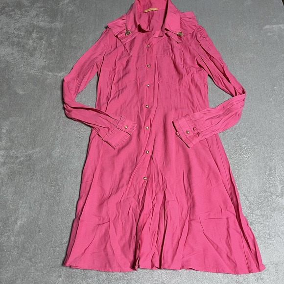 Armine Dress‎ Womens Large 40 Pink High Neck Gold Buttons Western Preppy Cowgirl - Picture 1 of 9